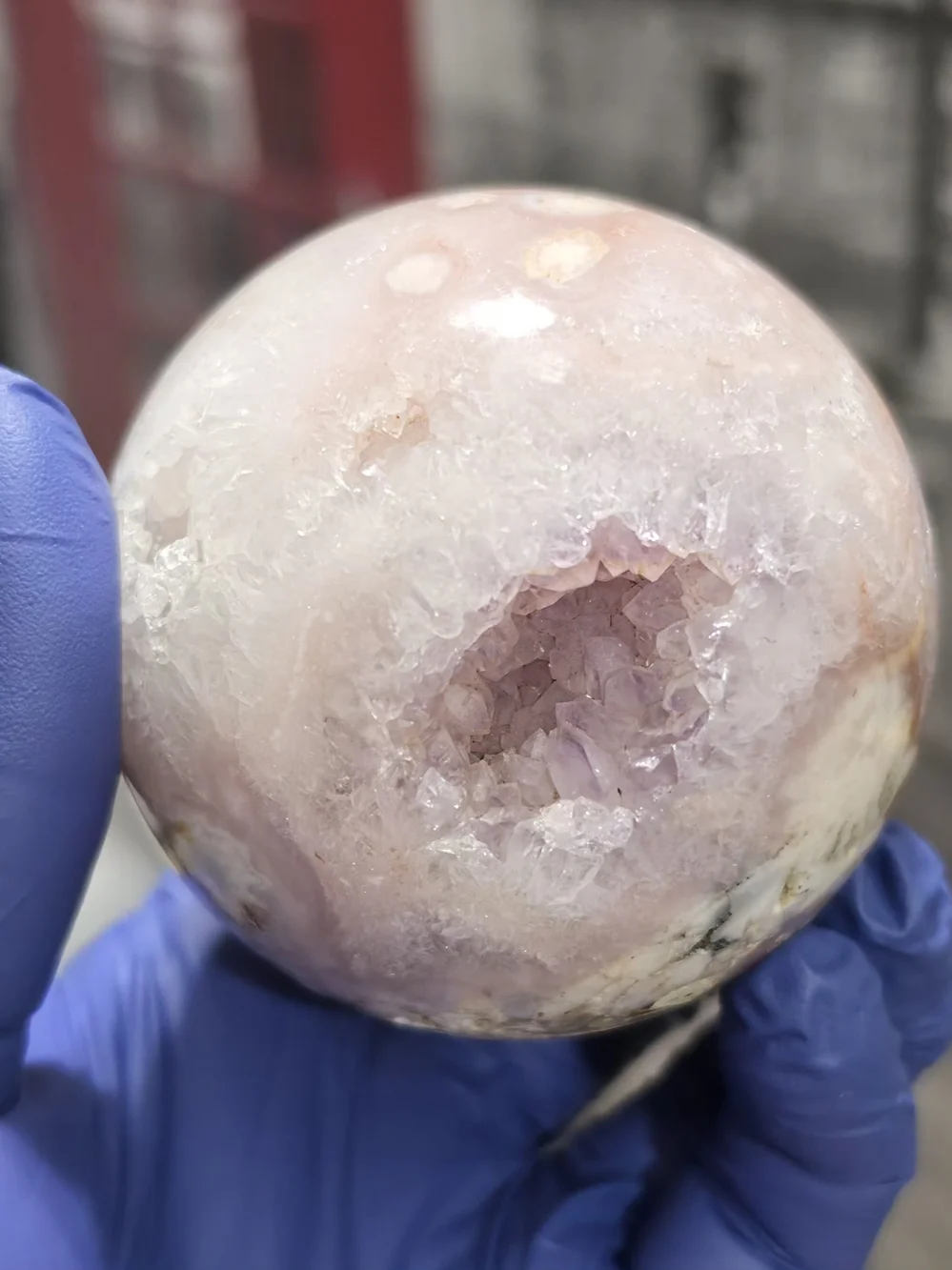 Pink Amethyst And Agate Druzy Crystal Display Sphere